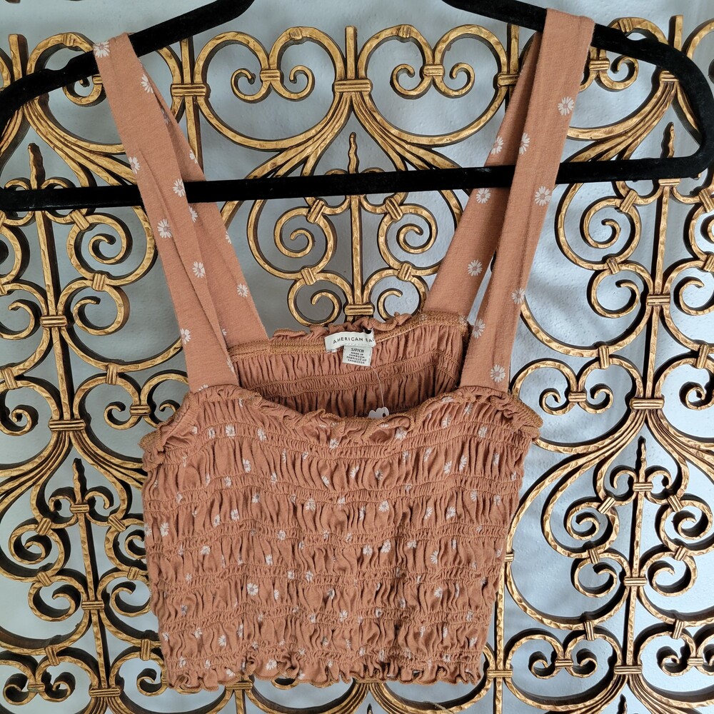 American Eagle Smocked brown daisy Crop